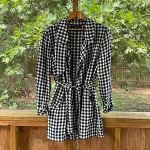 Crown Linen Designs Women's Black And White Gingham 100% Linen Jacket Size XL
